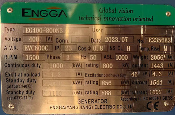 800KWの広西・ユチャイ・ディーゼル発電機セット 空気フィルターと水冷却システム